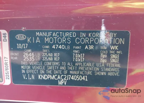 2018 Kia Sportage Lx из США, поврежденный, VIN KNDPMCAC2J7405041